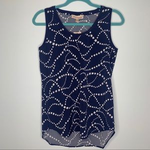Philosophy navy and white star high low tank